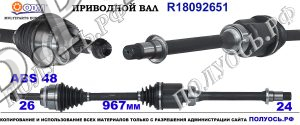 R18092651 Приводной вал TOYOTA CAMRY XV30 OEM: 434100W081, 434100W091, 4341033240, 4341033290, 4341048070, 4341048071