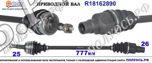 R18162890 Приводной вал CITROEN C3 II, DS3 соответствует 3273WJ, 3273WK, 9685524880